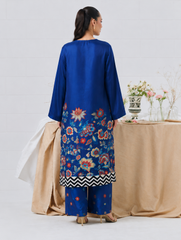 Blue Floral Printed 2 Piece Suit