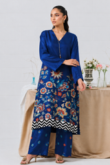 Blue Floral Printed 2 Piece Suit