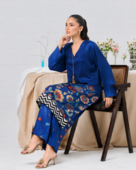 Blue Floral Printed 2 Piece Suit