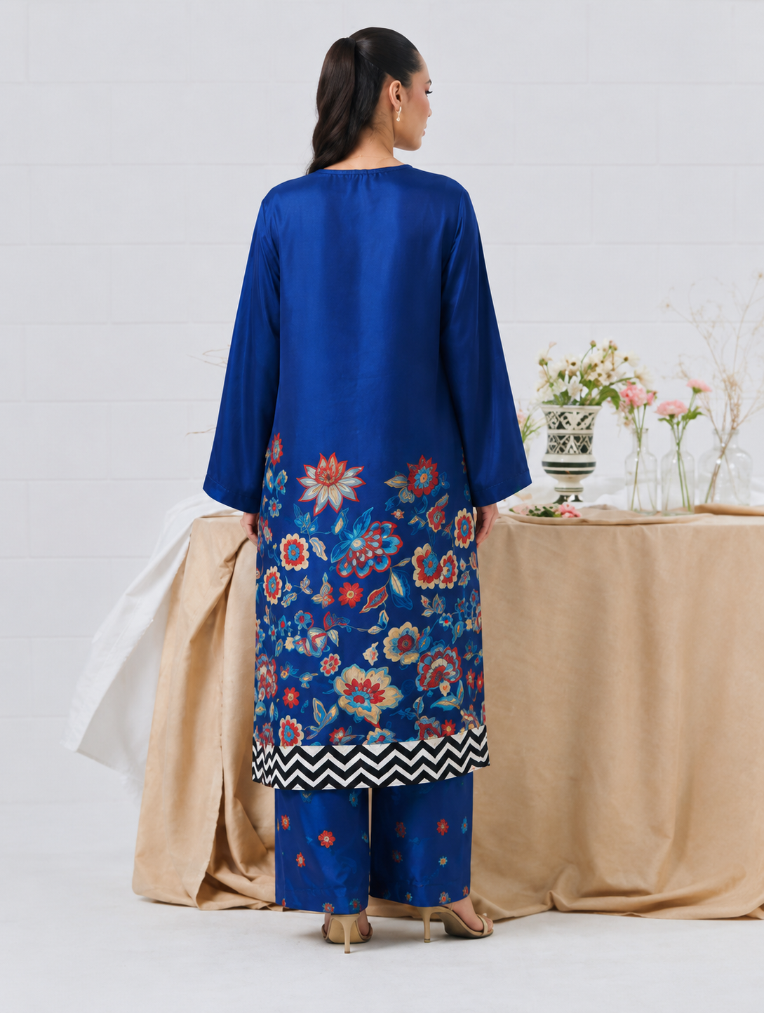 Blue Floral Printed 2 Piece Suit