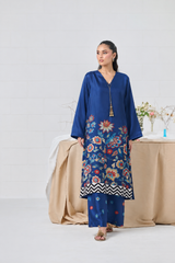 Blue Floral Printed 2 Piece Suit